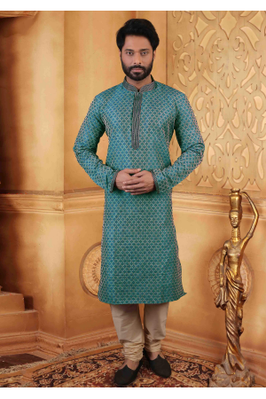 Teal Blue Color Silk Kurta Set